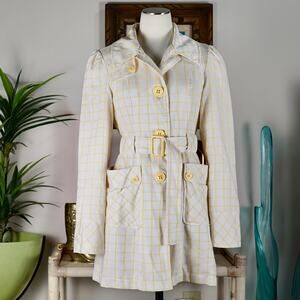 Y2k Tulle anthropolgie yellow grid plaid trench jacket M